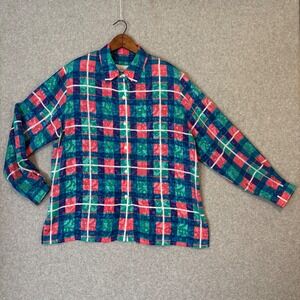 Vintage 80s Da-Rue of California Teal‎ Blue Coral Blouse Women's 16 Button Down